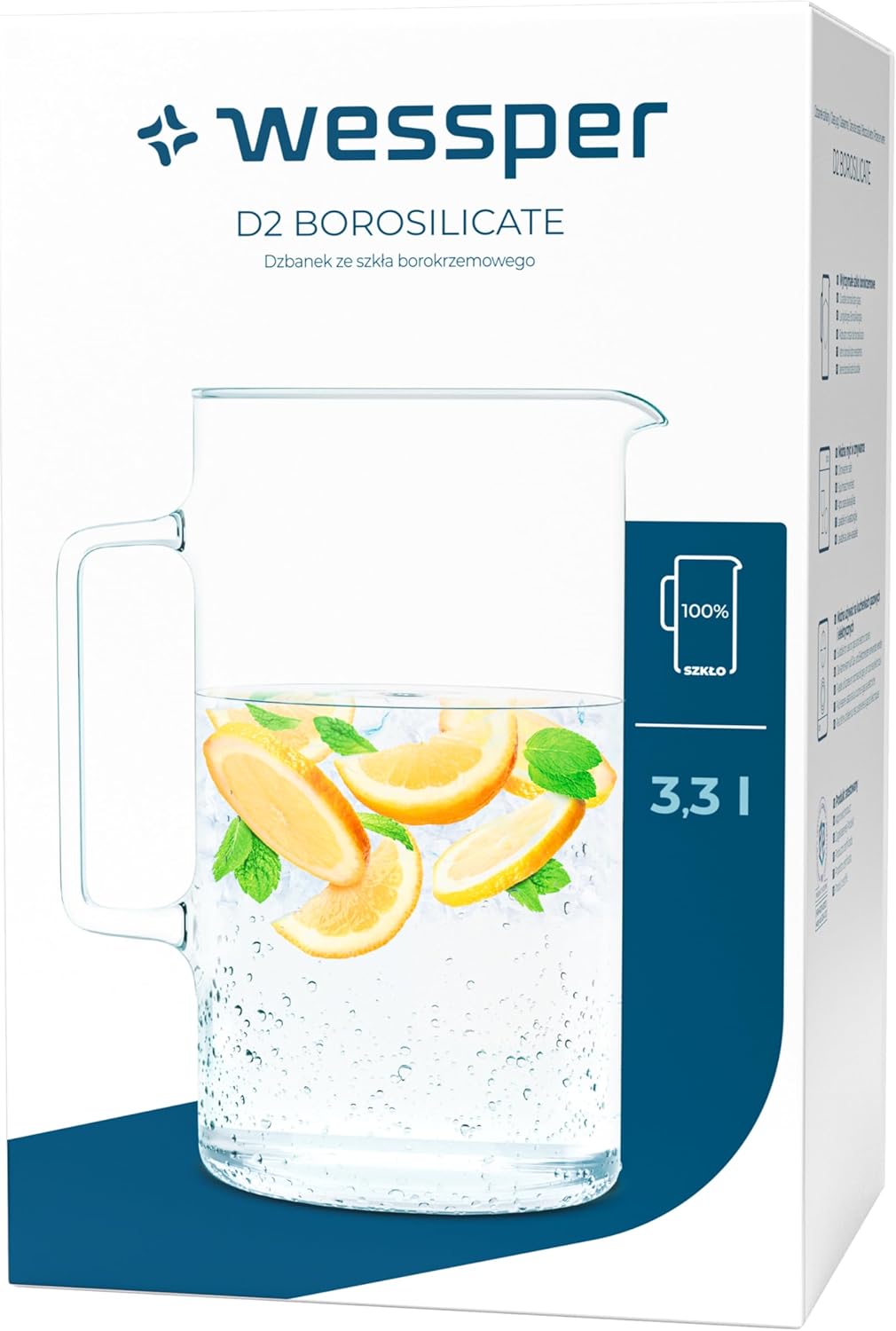 Wessper Glaskaraffe, Glas Krug, Wasserkaraffe, Eistee Krug, Saft Krug ca. 2.5 ltr. aus hitzebeständi