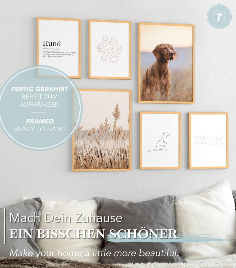 Papierschmiede® Mood Poster Set Hund, Fertiges Bilder Set mit Rahmen (Holz, Natur), Wohnzimmer Deko