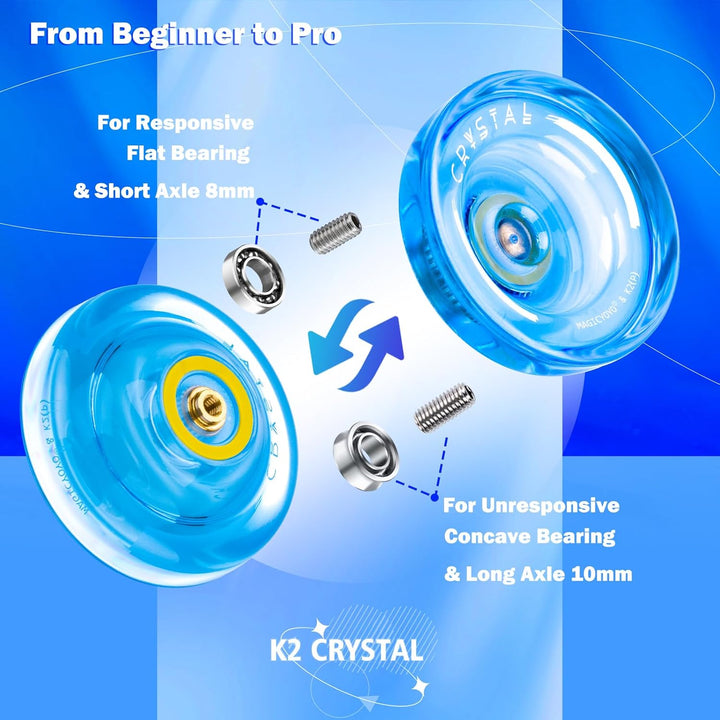 Reaktionsfähiges JoJo für Kinder K2 Crystal Blue, Kunststoff JoJo, professionelles Yoyo mit Nicht re