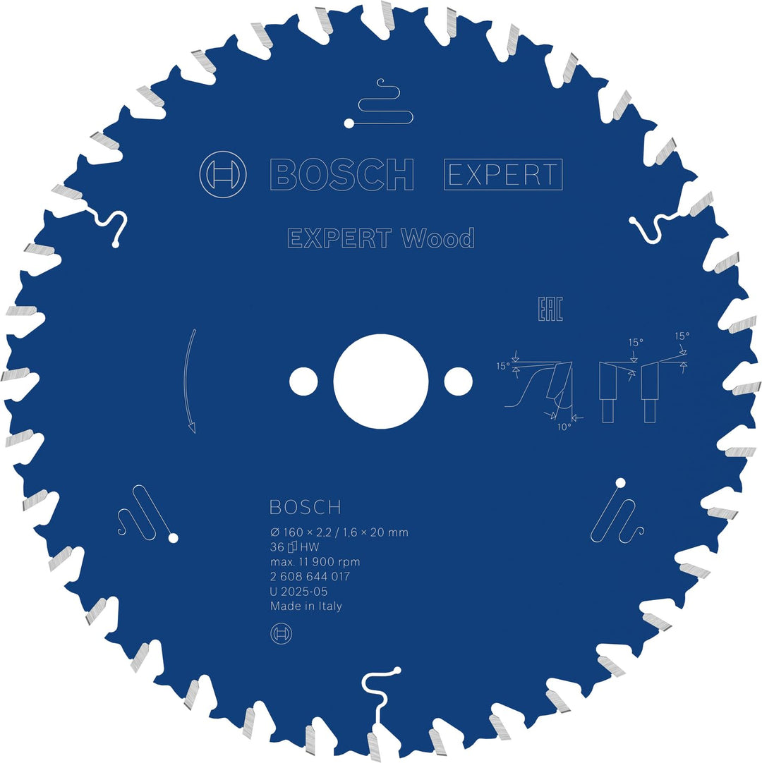Bosch Professional 1x Kreissägeblatt Expert for Wood (Holz, Sägeblatt Ø 160 x 20 x 1,8 mm, 36 Zähne,
