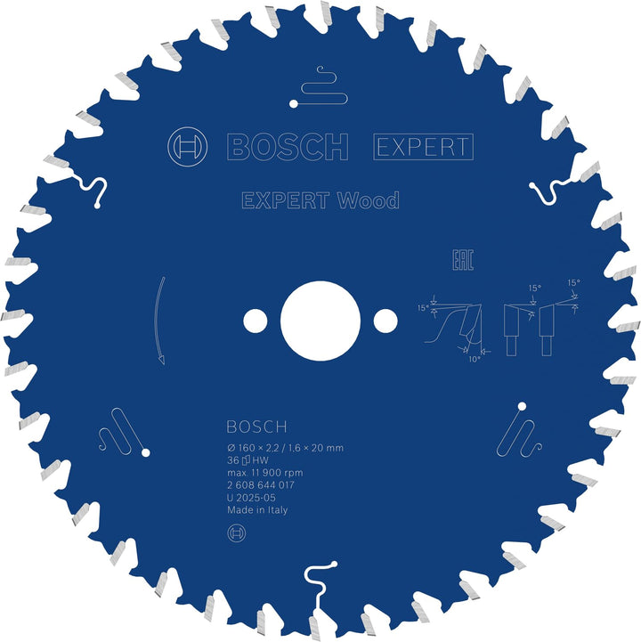 Bosch Professional 1x Kreissägeblatt Expert for Wood (Holz, Sägeblatt Ø 160 x 20 x 1,8 mm, 36 Zähne,