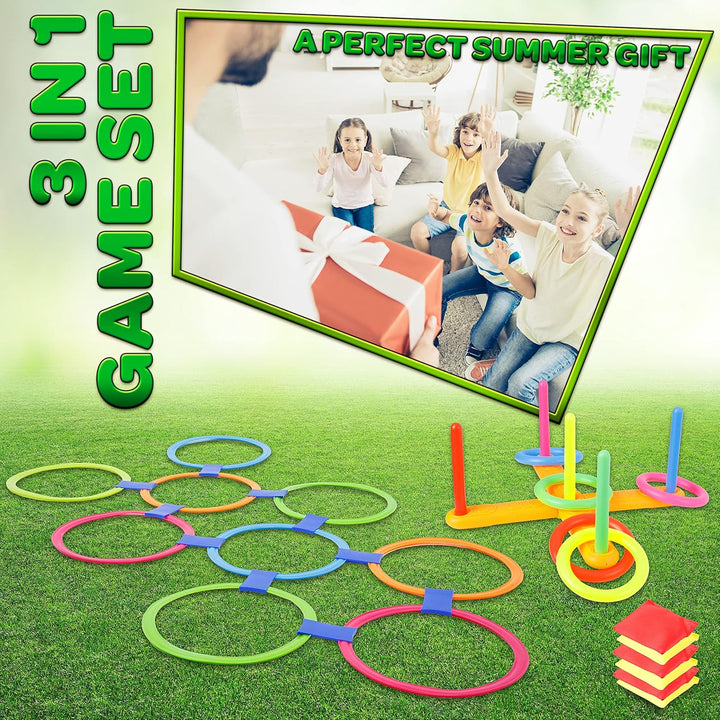 Outdoor Spiele für Kinder Set Gartenspiele für Kinder Sackhüpfen Eierlaufen Tauziehen Dosenwerfen Hi