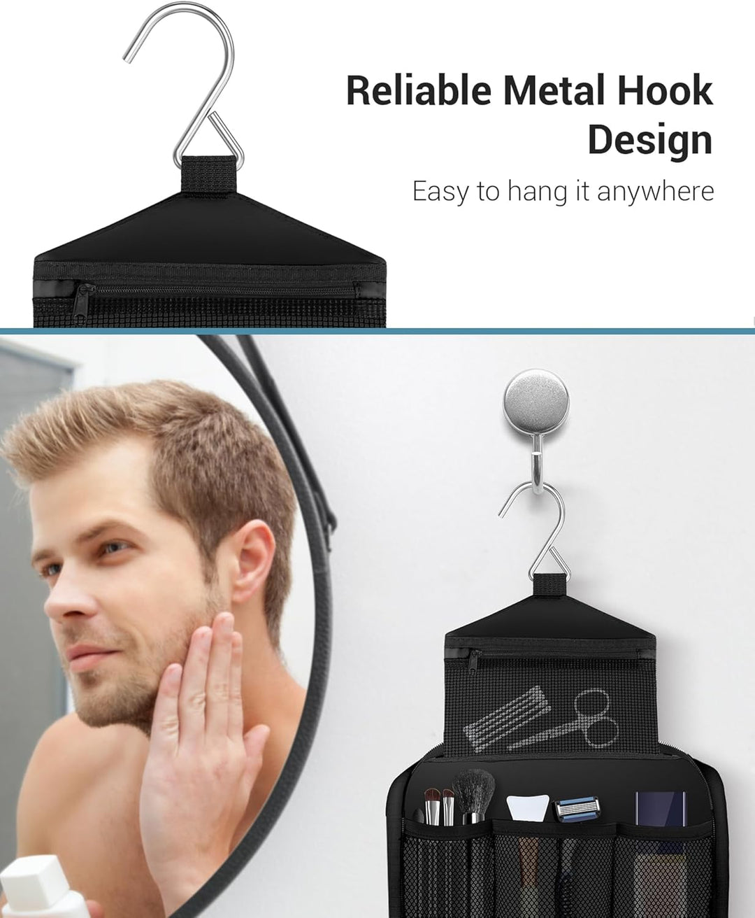 Maliton Kulturbeutel Herren，Faltbare Kulturbeutel zum Aufhängen mit 4 Fächern, Grosse Waschtasche fü