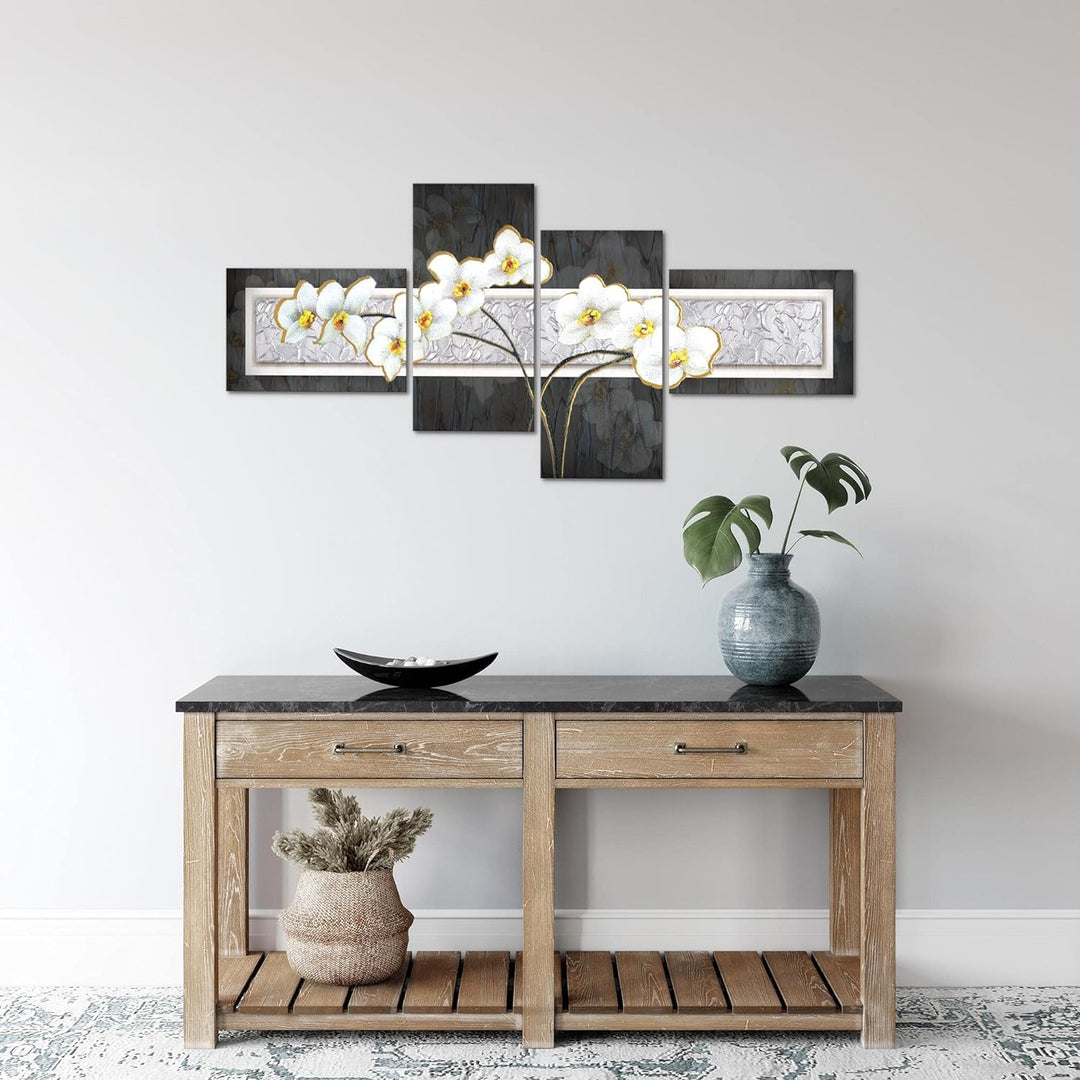 Runa Art Bild Modern Blumen Orchidee - Made in Germany - Wandbilder Abstrakt Grau Gelb 4 Teilig 2031