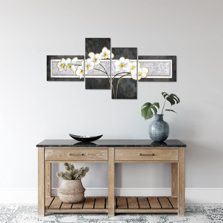 Runa Art Bild Modern Blumen Orchidee - Made in Germany - Wandbilder Abstrakt Grau Gelb 4 Teilig 2031