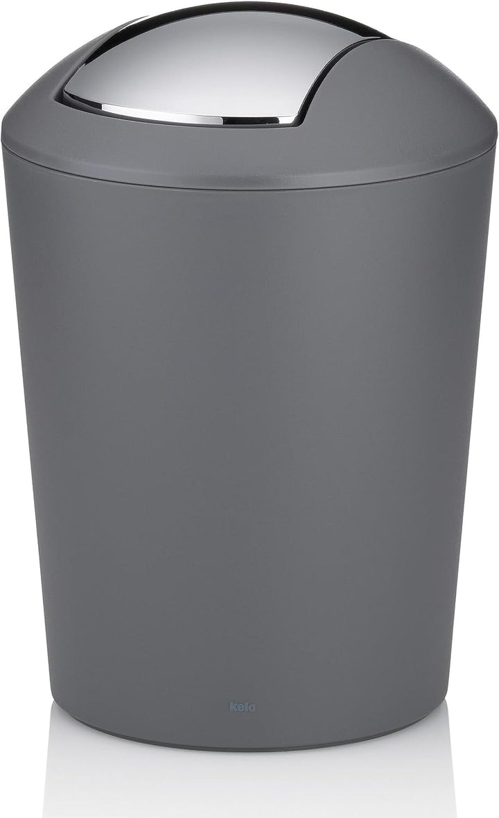 kela Schwingdeckeleimer grau, Kosmetikeimer 5l mit Schwingdeckel, Kunststoff, MARTA, Mülleimer Badez