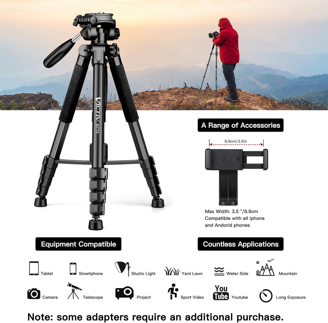 Victiv stativ Kamera 182 cm Aluminium Kamerastativ Einbeinstativ T72 Tripod- Leicht und Kompakt Reis