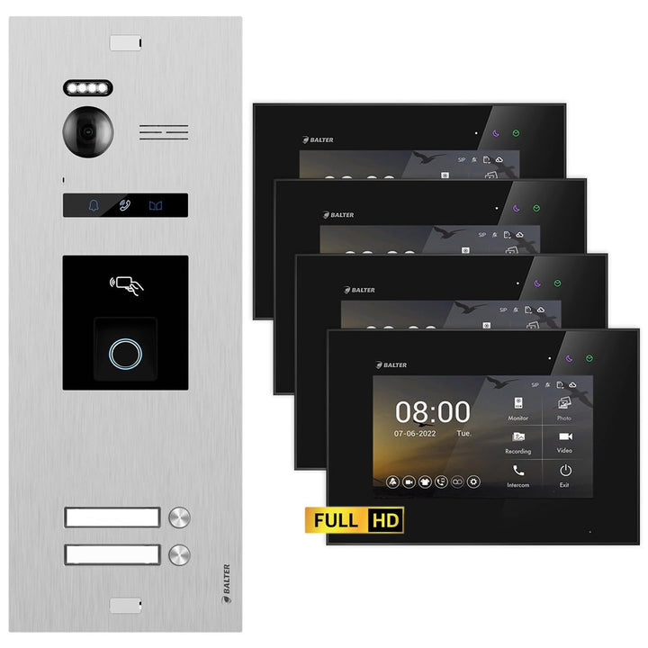 Nonic Balter EVO HD Silber/Schwarz Video Türsprechanlage mit Fingerprint Set für 2 Familienhaus (1x