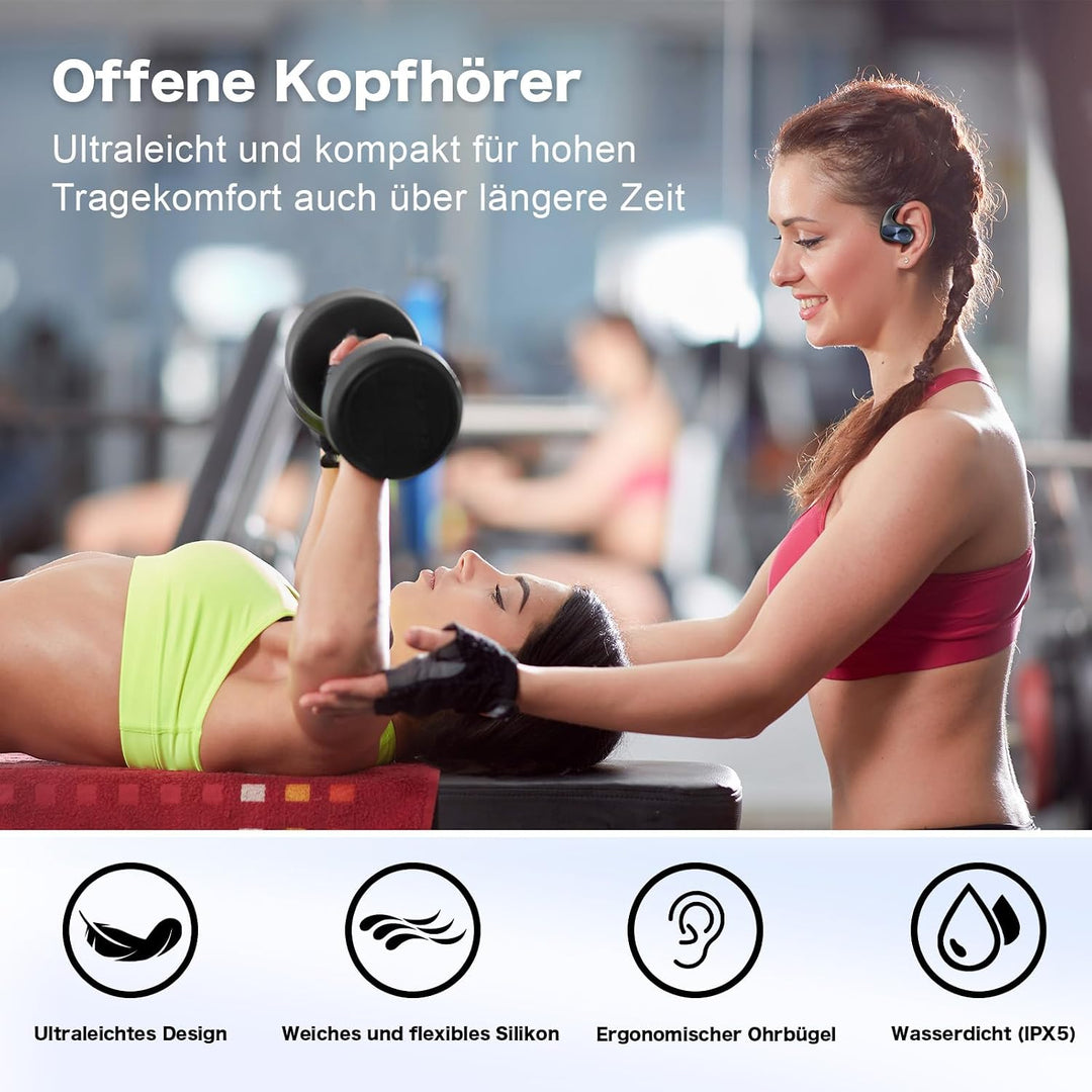 Offene kabellose Kopfhörer mit Bluetooth 5.3, räumlicher Sound, Mikrofone für Anrufe, 55 Stunden Wie