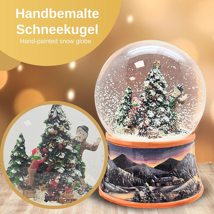 Schneekugel Christbaum schmücken | Sockel nostalgische Winterlandschaft Ocker | mit Spieluhr | Schüt