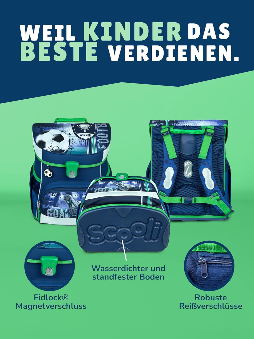 Familando Fussball Schulranzen-Set Scooli Campus FIT 10tlg. mit Sporttasche, Schultüte 85cm gross un