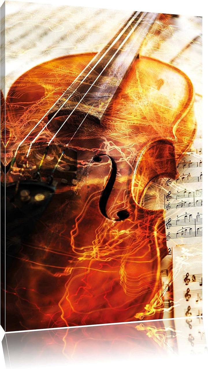 Pixxprint Geige, Format: 100x70 auf Leinwand, XXL riesige Bilder fertig gerahmt mit Keilrahmen, Kuns