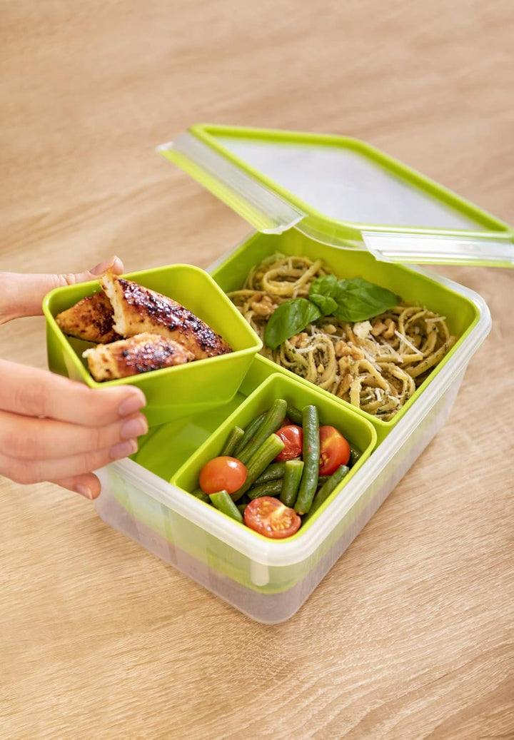EMSA Clip & Go Lunchbox, 2,2 L, Brotdose mit 3 Einsätzen, 100 Prozent dicht, mit Frischedichtung, Tr