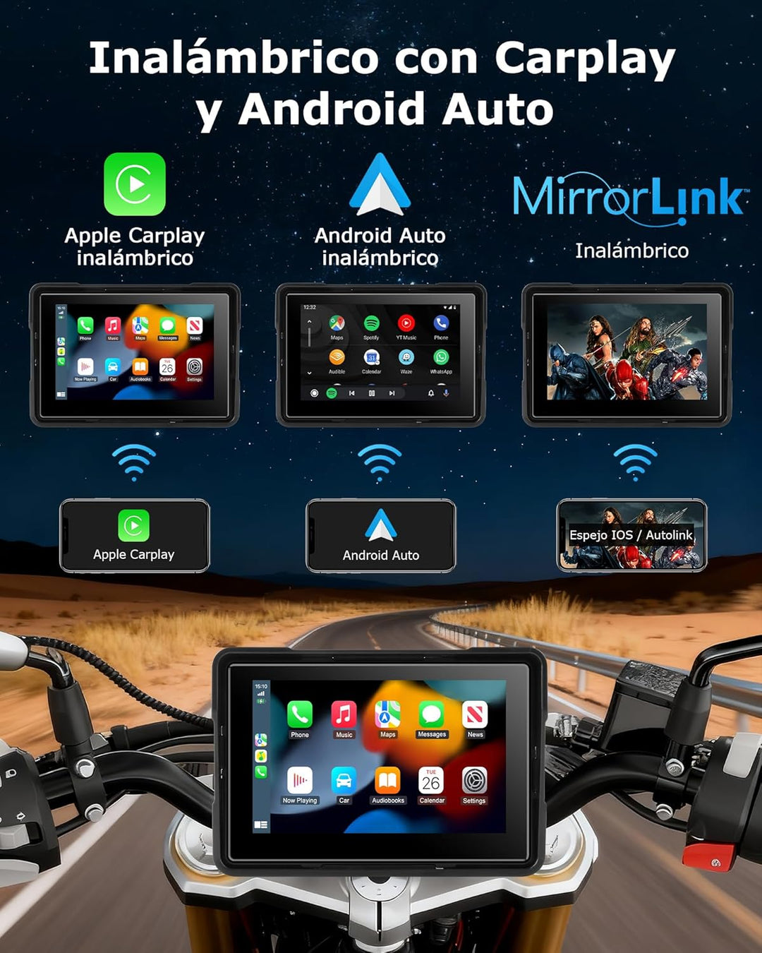 Motorrad Carplay Bildschirm Android Auto Motorrad mit 5 Zoll Wasserdichter Touchscreen, Kabelloses C