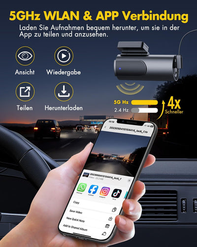 GKU Dashcam Auto Vorne Hinten 4K/2,5K WiFi Dash Cam mit 64GB SD Karte, Dual Auto Kamera mit Parküber