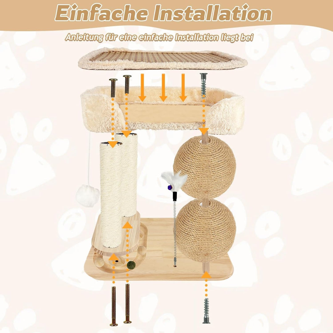 Interaktives Katzenspielzeug Aus Holz 6 in 1 Katzenmöbel mit Hängenden Kugeln, Drehbar Smart Track B