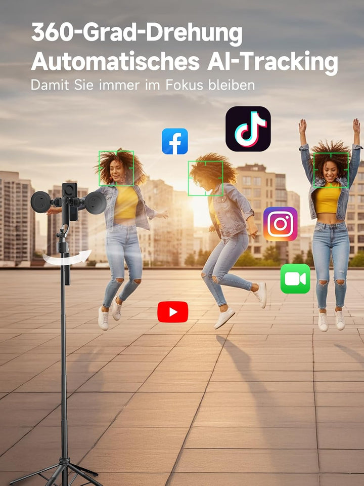 Handy Stativ mit Verfolgung, Rollei 360 Grad Rotation Automatic Face Tracking Smartphone Tripod Self
