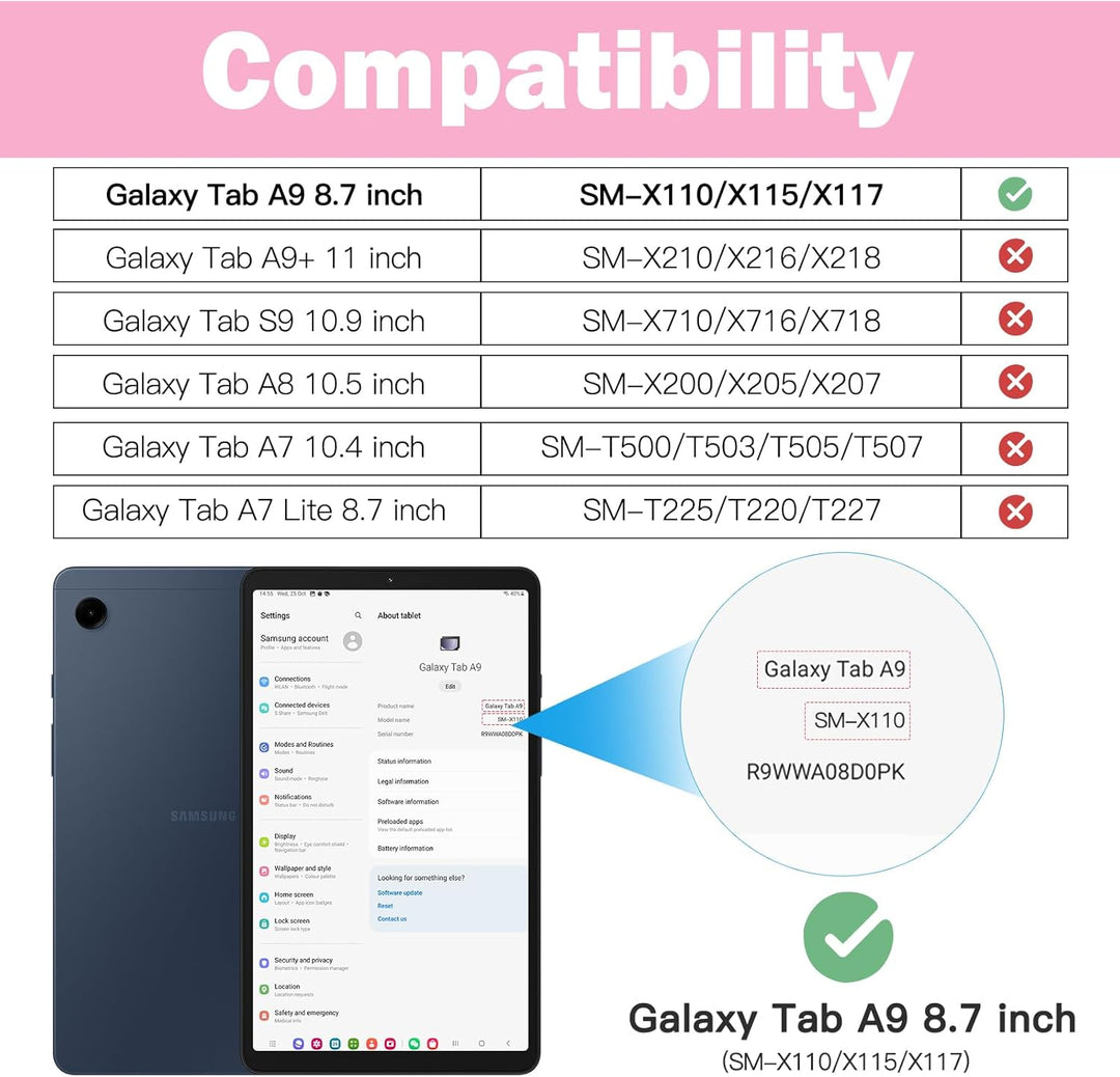 BRAECN für Samsung Galaxy Tab A9 Hülle 8,7 Zoll 2023 SM-X110/X115/X117, Stossfeste Robuste Tragbare
