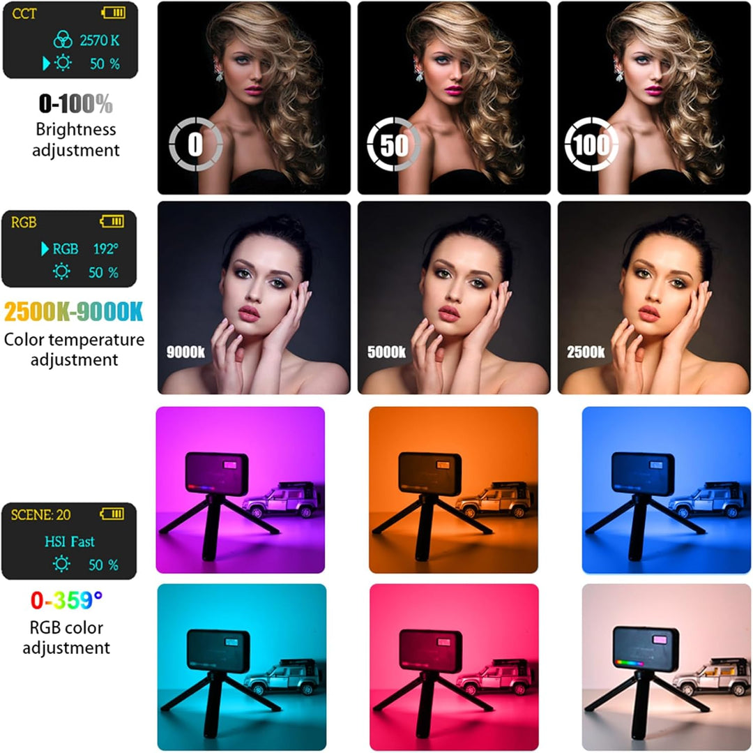 RGB LED Videoleuchte 8W LUXCEO,140 Lampenperlen LED Kamera Licht,USB Wiederaufladbares LED Panel für