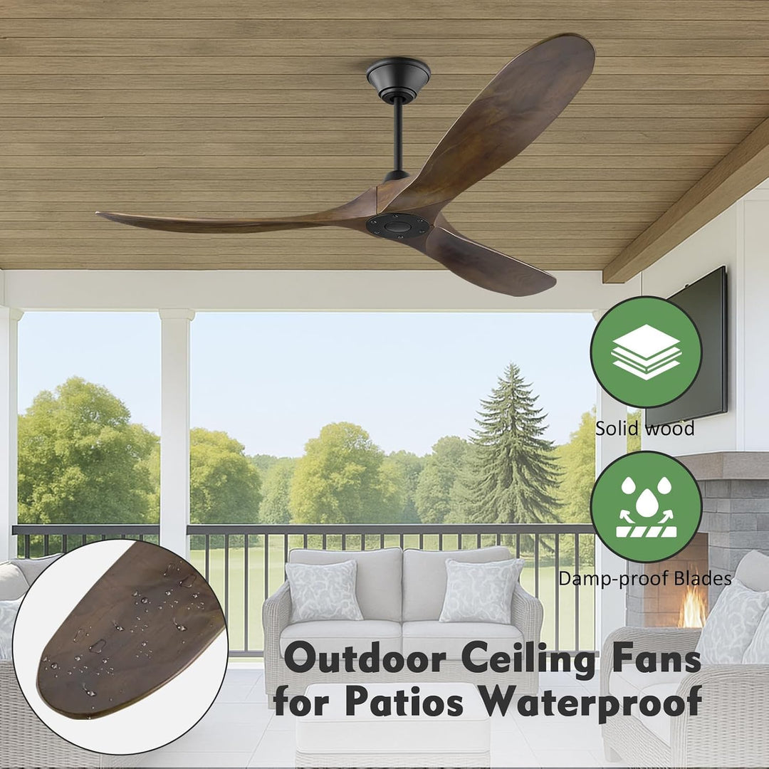 Deckenventilator ohne Licht 106 cm (42 Zoll) Holz | Rustikaler Bauernhaus-Stil, Leiser 6-Gang DC-Mot