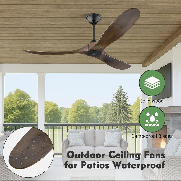 Deckenventilator ohne Licht 106 cm (42 Zoll) Holz | Rustikaler Bauernhaus-Stil, Leiser 6-Gang DC-Mot