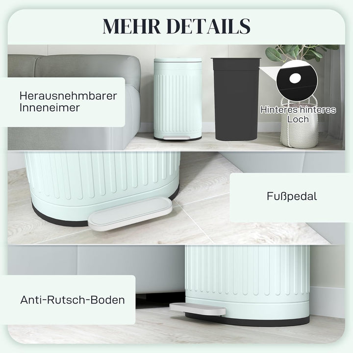 HOMCOM Mülleimer 30L Treteimer Abfalleimer mit Deckel und Fusspedal, Müllbehälter mit herausnehmbare