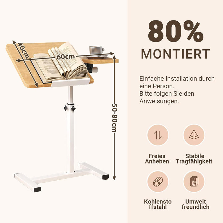 Beistelltisch Klein Couchtisch Holz: Kaffeetisch C Form Höhenverstellbar Sofatisch Rollen Tisch 360°