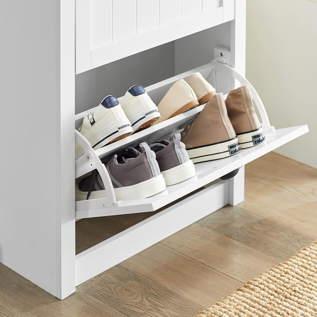 SoBuy FSR87-K-W Schuhkipper Schuhschrank schmal mit 2 Klappen Schuhregal mit 4 Ablageflächen Schuhko