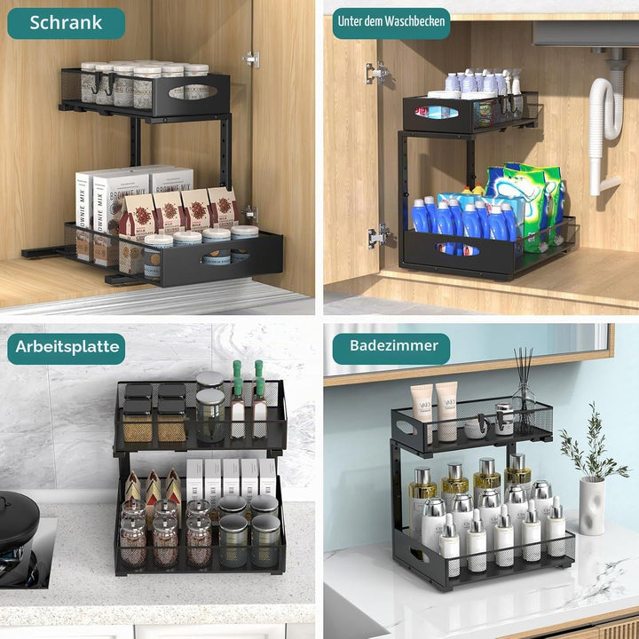 Housolution Spülschrank Organizer Ausziehbar, 2 Etagen Metall Unter Waschbecken Regal Spülenuntersch