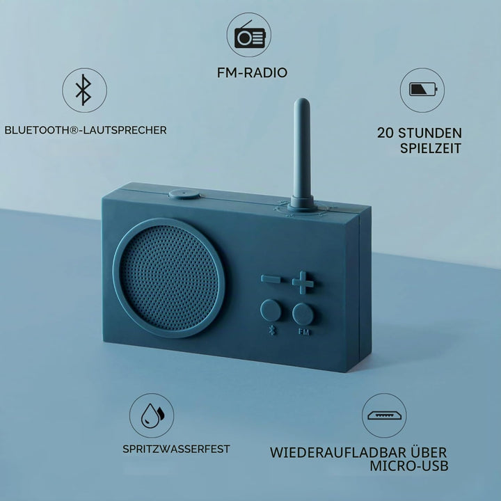 Lexon TYKHO 3 Tragbarer Bluetooth Lautsprecher mit FM Radio, Wasserdicht und Wiederaufladbarer Akku