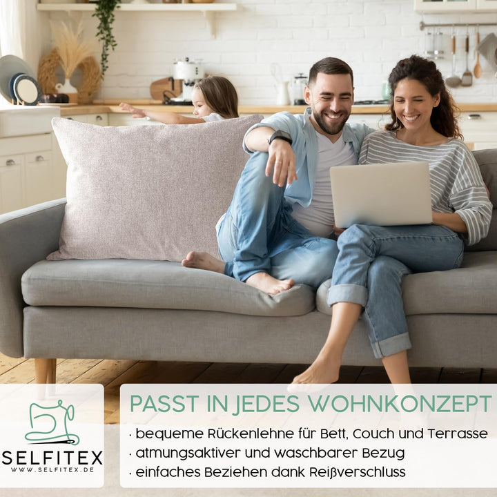 Selfitex Modisches Couchkissen XXL 60x80 cm, Sofakissen mit Füllung und Bezug, kuschelweiches Leseki