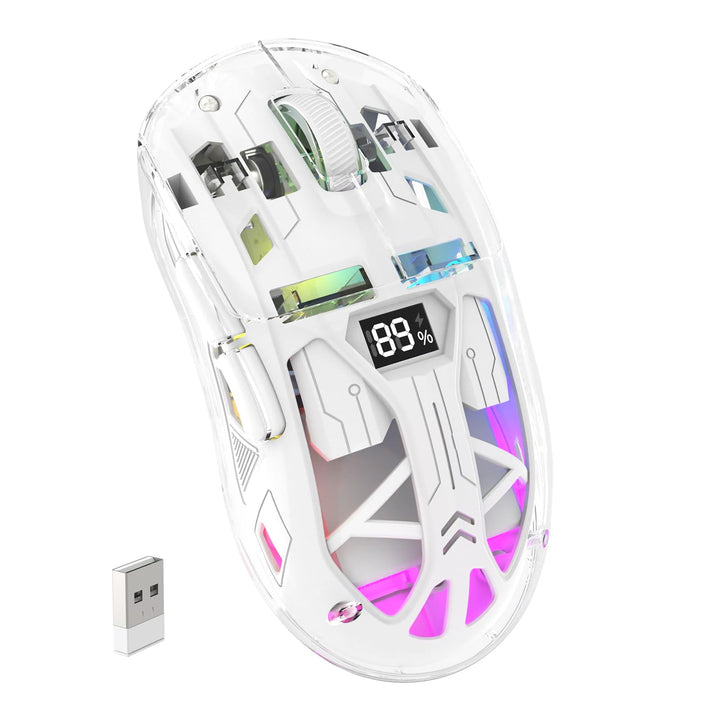 ZIYOU LANG x FREEWOLF Kabellose Gaming Maus, PixArt PAW3212 Dual Mode 2.4G/Bluetooth Transparente RG