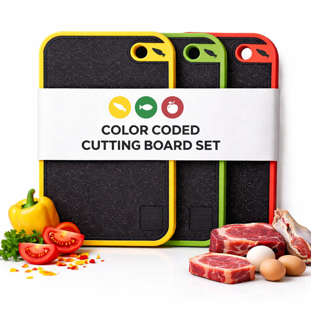 Schneidebrett 3er Set, Schneidebretter Kunststoff Gross, Küchenbrett Rutschfest mit Saftrille & Knob