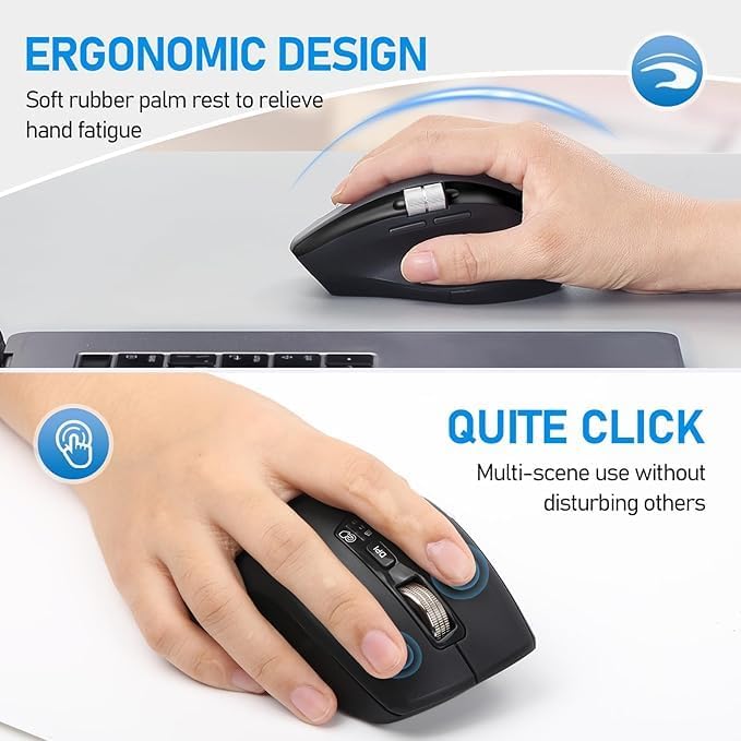 INFINMIND Kabellose Bluetooth-Maus mit Smart Flying Scroll, Daumenrad & ergonomischem Design, Leise