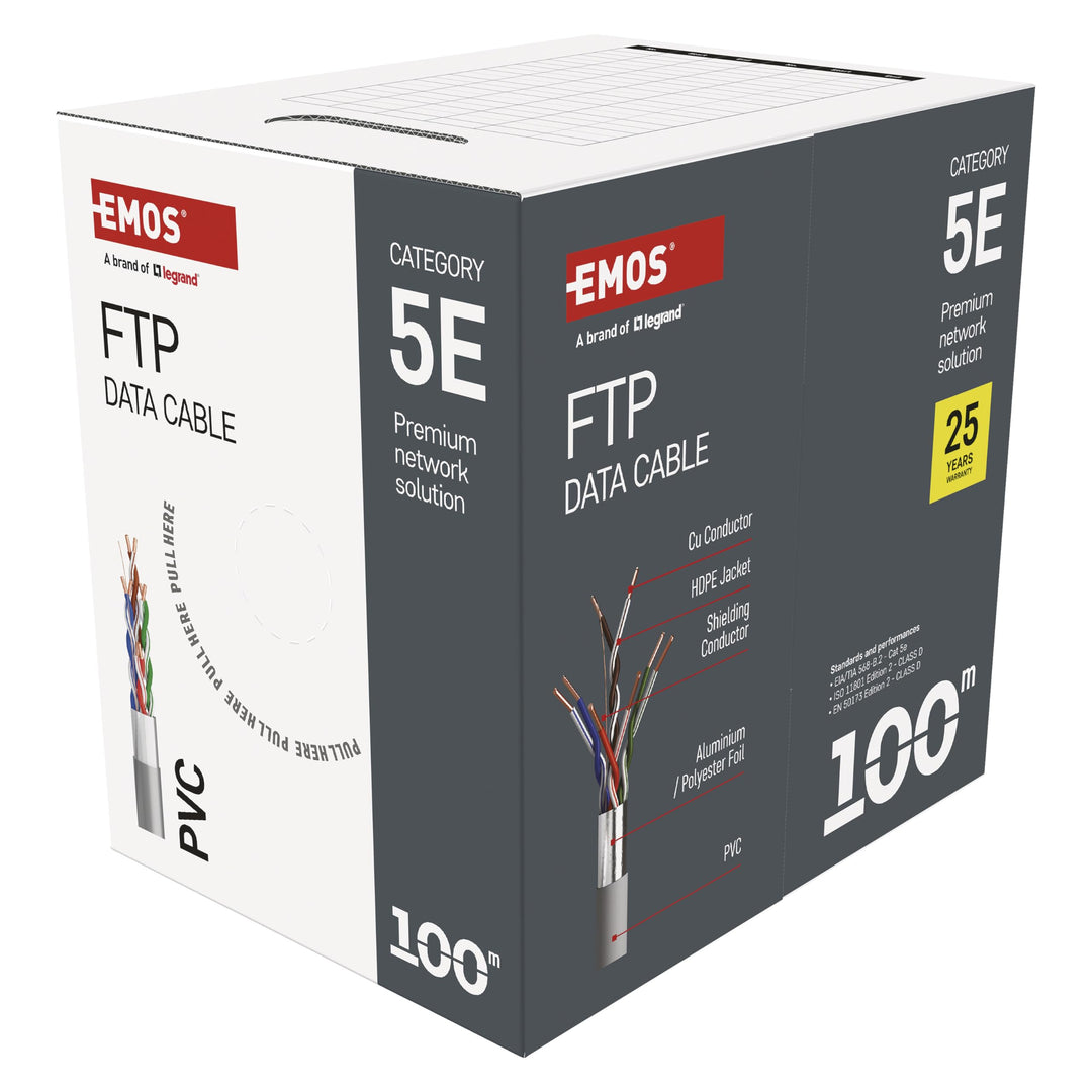 EMOS - FTP Netzwerkkabel CAT 5e, 100m, PVC - CAT5e-Patchkabel FTP - Gigabit LAN Kabel - geschirmtes