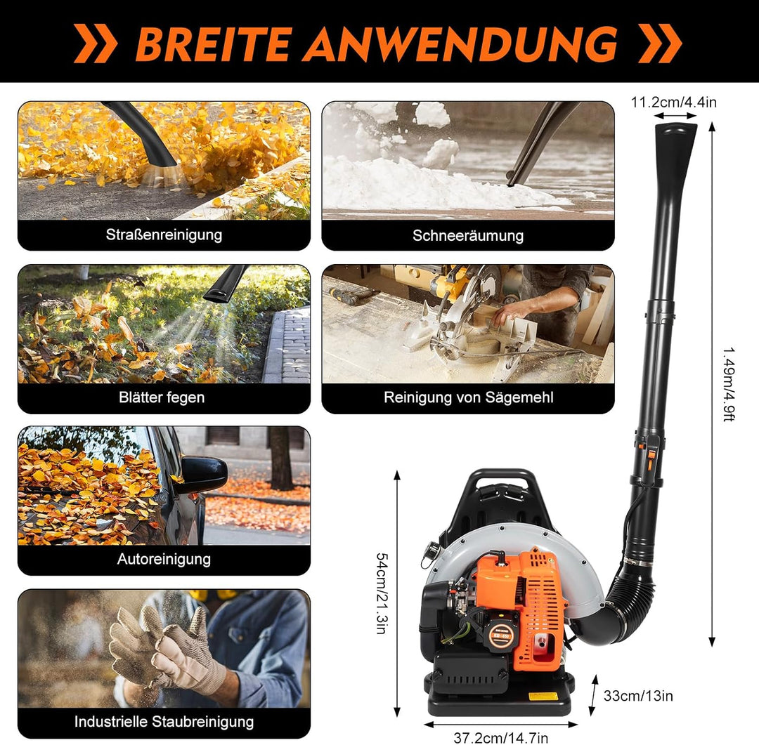 Laubbläser Benzin, 63CC Benzin Laubbläser 6800 RPM Laubsauger Benzin, Rasenkehrmaschine mit Verstell