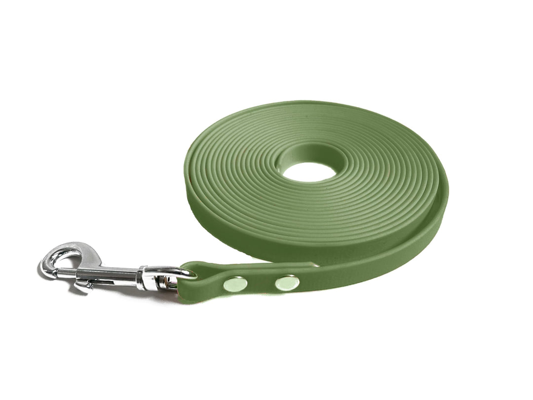 Schleppleine für Hunde aus Gurtband wasserbeständig (Oliv, 10m x 13mm) oliv 10m x 13mm, oliv 10m x 1