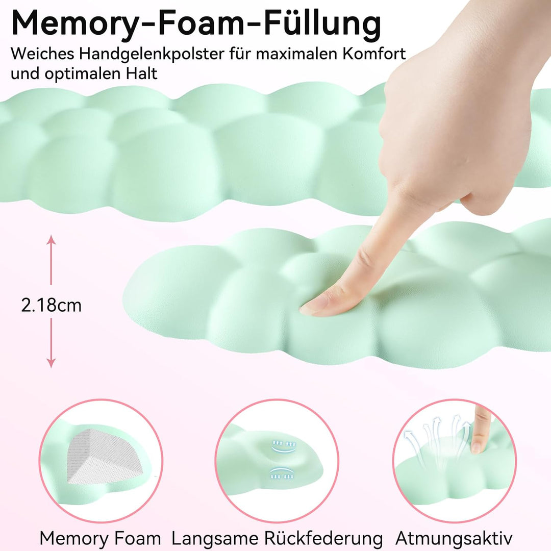 Memory‑Schaum Cloud Handballenauflage Tastatur‑Set, 4‑in‑1: Ergonomische Tastatur Handballenstütze &