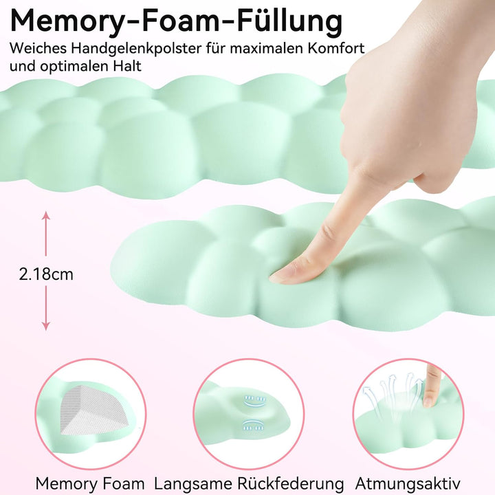 Memory‑Schaum Cloud Handballenauflage Tastatur‑Set, 4‑in‑1: Ergonomische Tastatur Handballenstütze &
