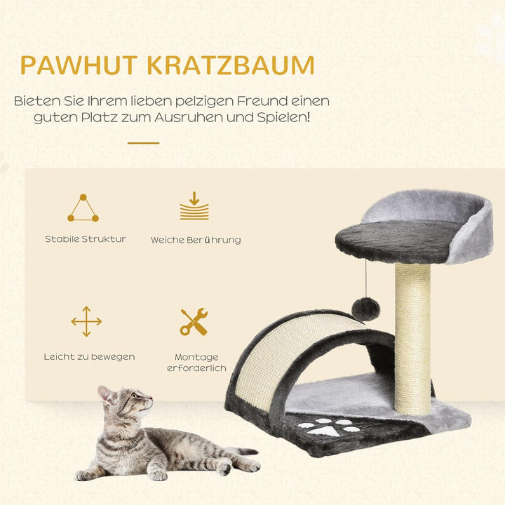 PawHut Kratzbaum 46 cm Kleiner Katzenturm mit Höhle, Spielball, Sisal-Seil, erhöhter Plattform, Katz