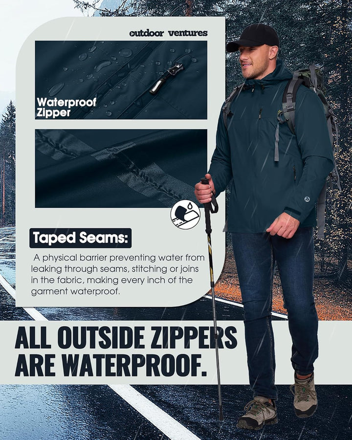 Regenjacke Herren Wasserdicht Atmungsaktiv, Packbar Fahrrad Jacke Leichte Windbreaker zum Freizeit W