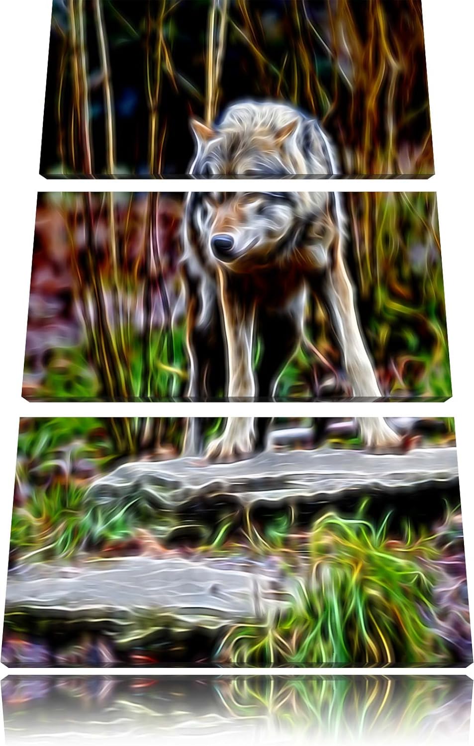 lauernder Wolf Spezial 3-Teiler Leinwandbild 120x80 Bild auf Leinwand, XXL riesige Bilder fertig ger
