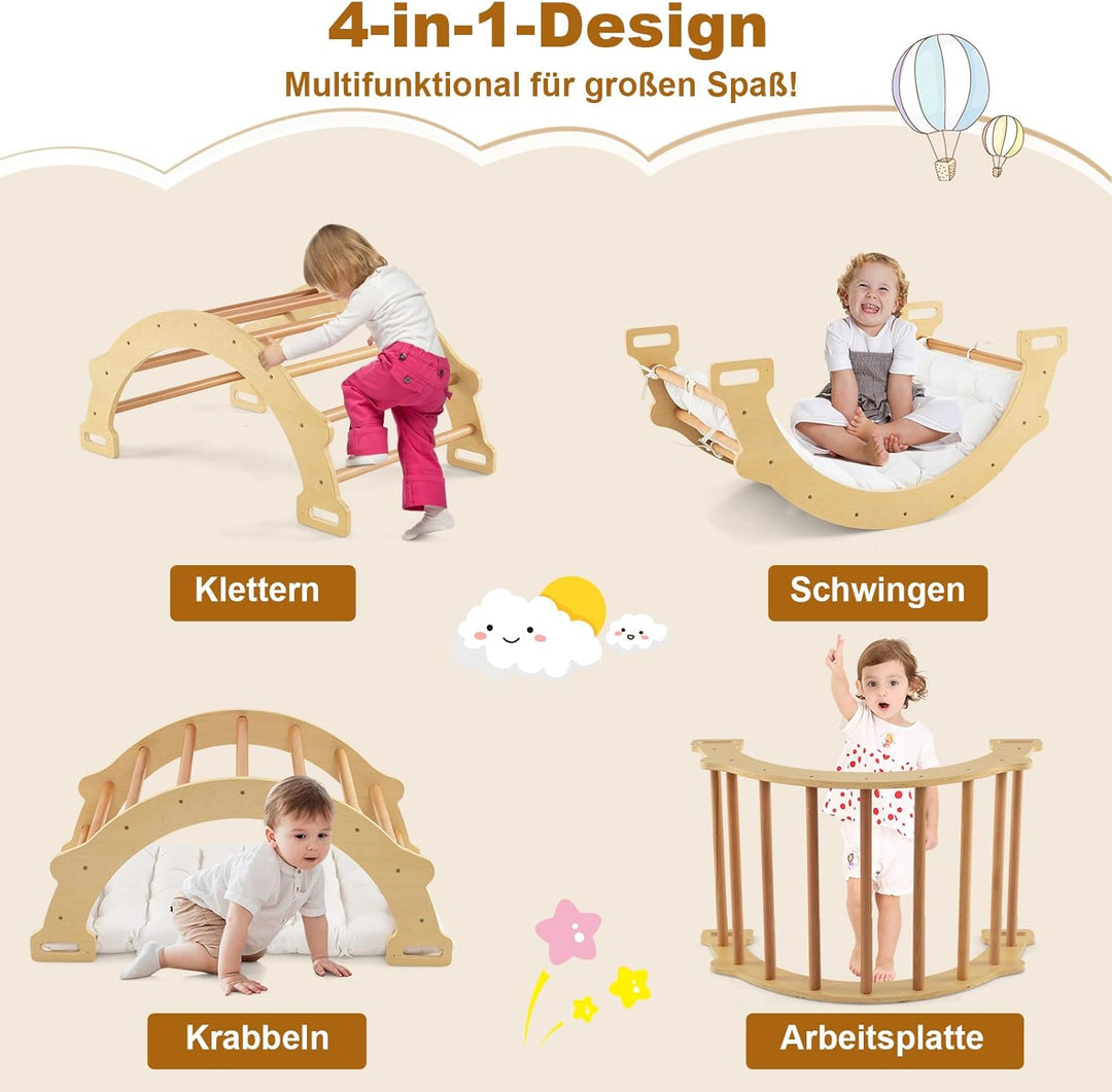 GOPLUS Kinder Kletterbogen mit Kissen, Kletterdreieck Indoor aus Holz, Klettergerüst zum Wippen und