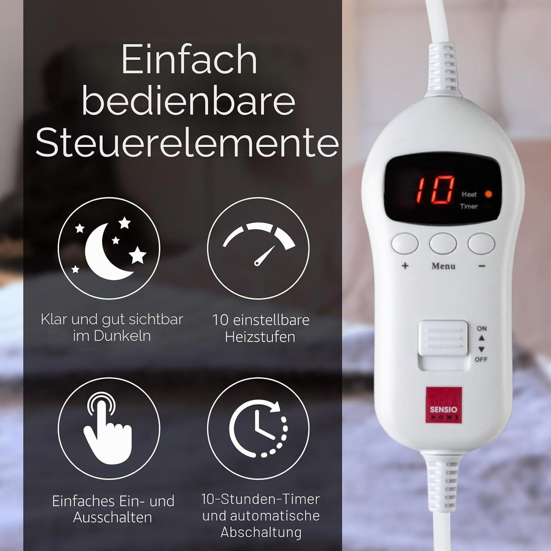 SENSIOHOME Luxus Heizdecke Creme, Elektrische Kuscheldecke aus Flanellfleece mit Teddyfleece-Innense