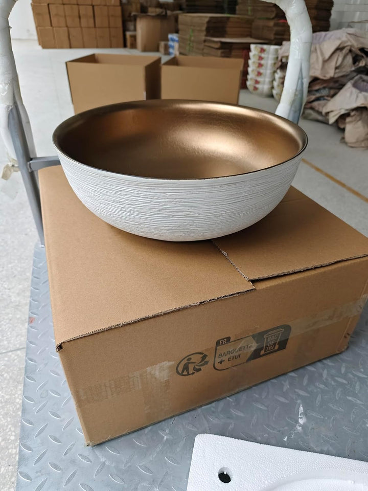 1 Kompletter Satz Keramik Arbeitsplatte Waschbecken mit Gold Wasserhahn und Pop-up Abfluss für Badez