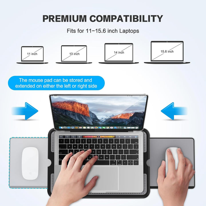 AboveTEK Tragbarer Laptopunterlage mit einklappbarem Mauspad-Tablett Links/rechts, Hitzeschutz Table
