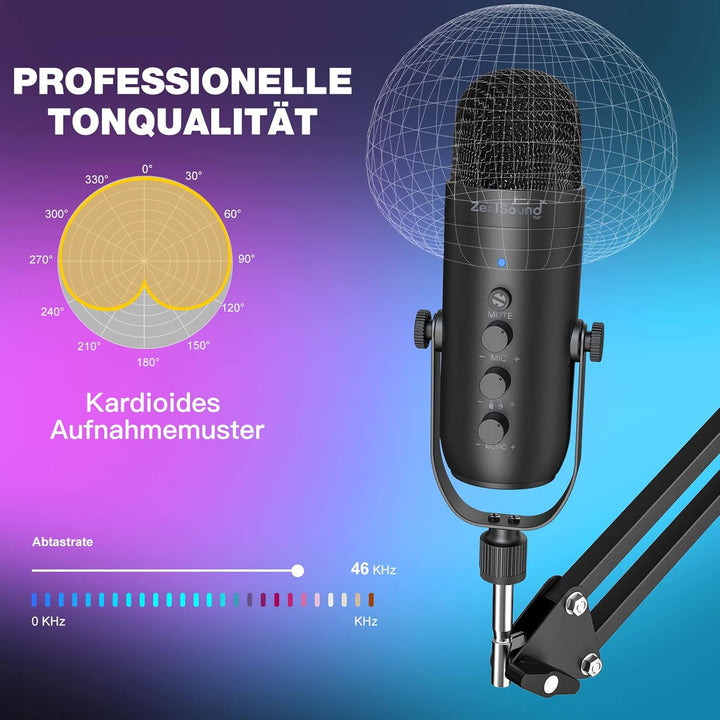 zealsound USB Mikrofon Kit für PC, Handy, PS4/5, MAC, Mit Schneller Stummschaltung,Geräuschunterdrüc