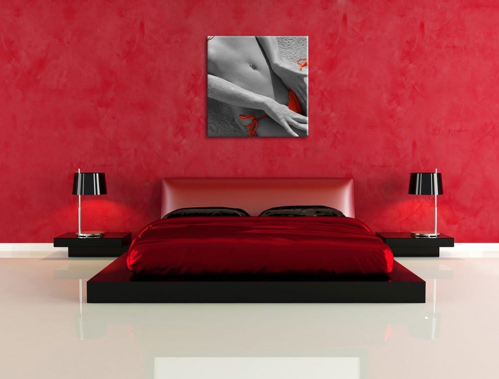 Pixxprint Sexy Frau im Bikini am Strand Schwarz/Weiss, Format: 70x70 auf Leinwand, 70x70