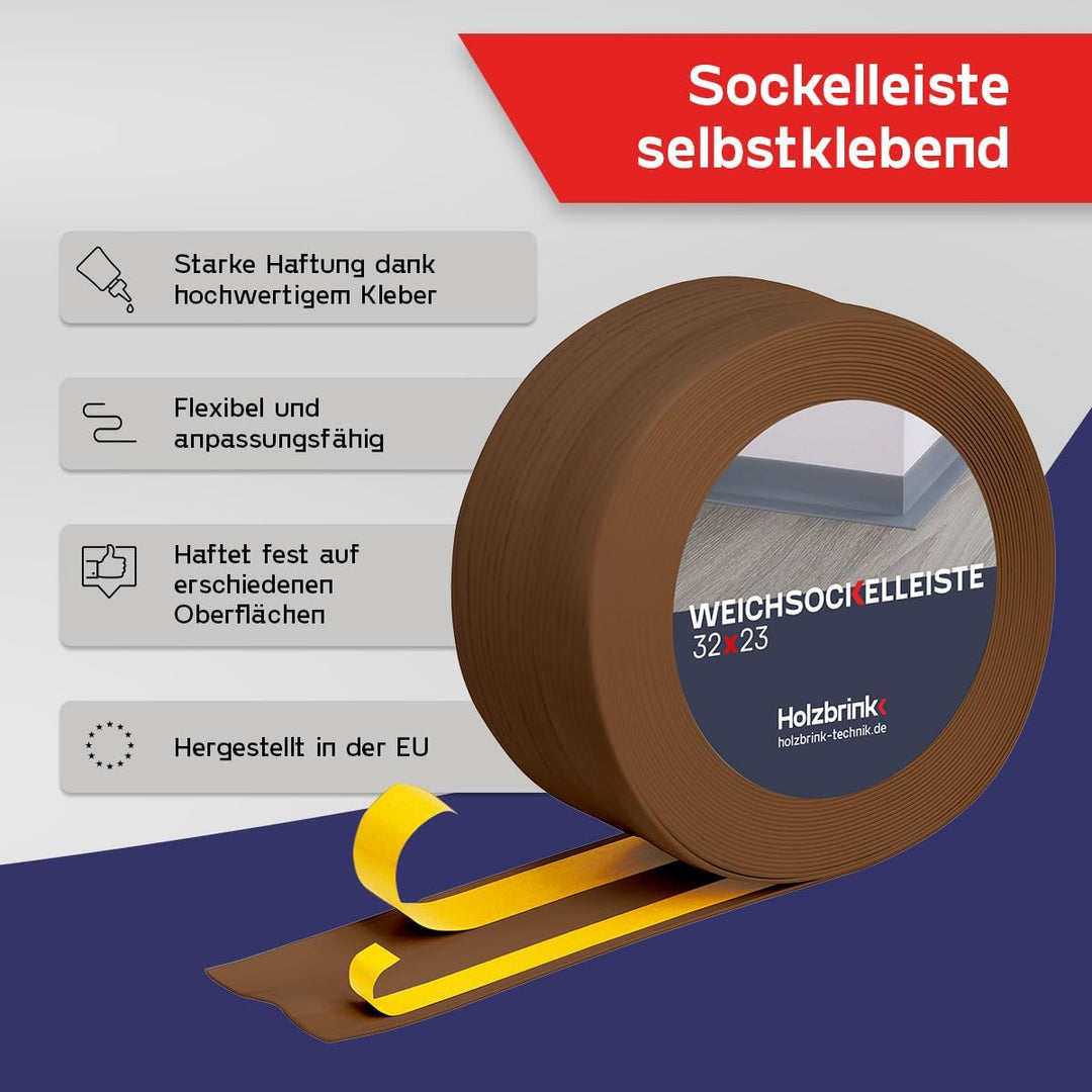 HOLZBRINK Weichsockelleiste selbstklebend EICHE DUNKEL Knickleiste, 32x23mm, 15 Meter 15 m Dunkles E