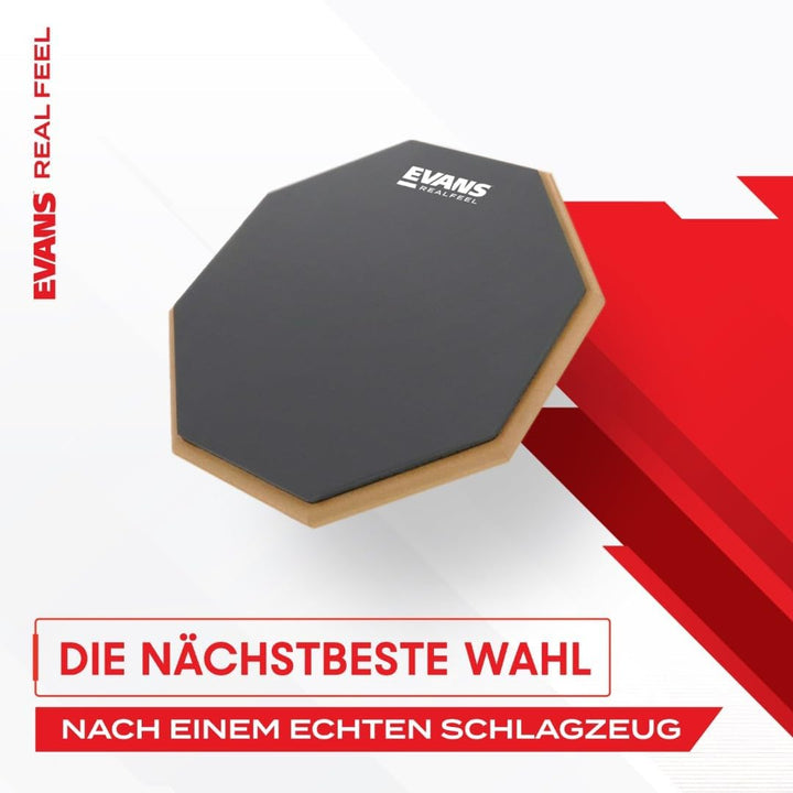 Evans RealFeel Schlagzeug-Übungspad, Schlagzeug-Pad, Schlagzeuger-Übungspad, Gummi, einseitig, Ständ